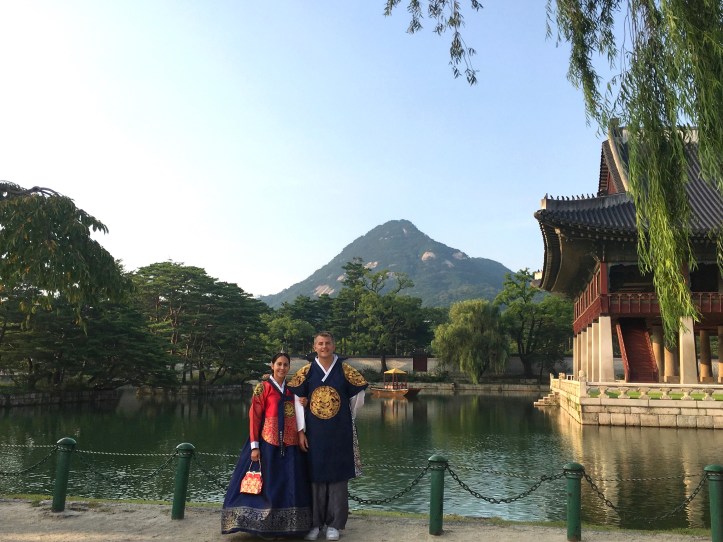 Hanboks in Gyeongbokgung Palace, Seoul, South Korea