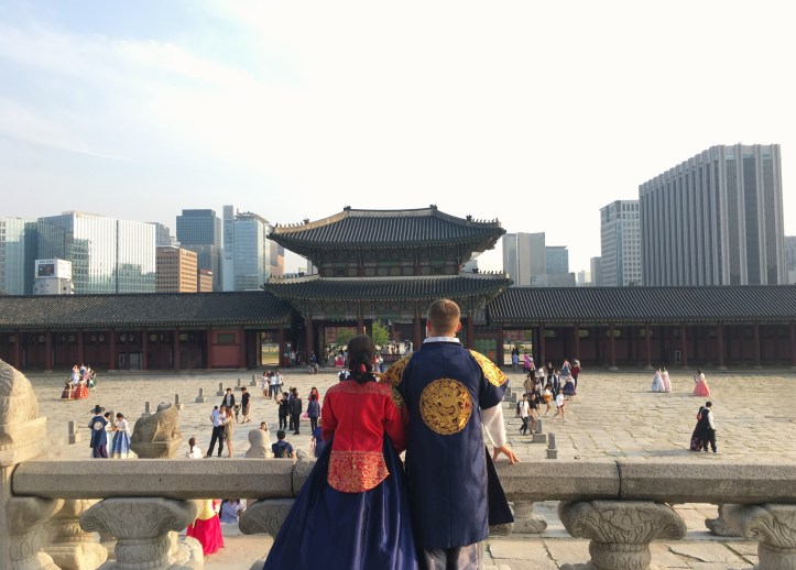 Hanboks in Gyeongbokgung Palace, Seoul, South Korea