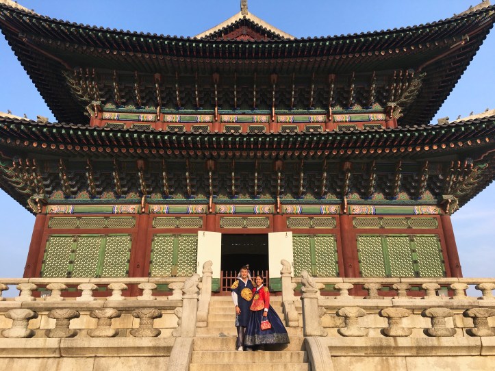 Hanboks in Gyeongbokgung Palace, Seoul, South Korea