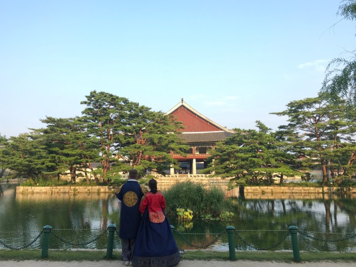 Hanboks in Gyeongbokgung Palace, Seoul, South Korea