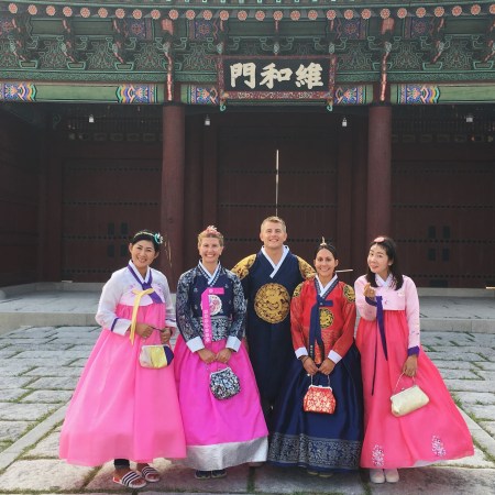 Hanboks in Gyeongbokgung Palace, Seoul, South Korea