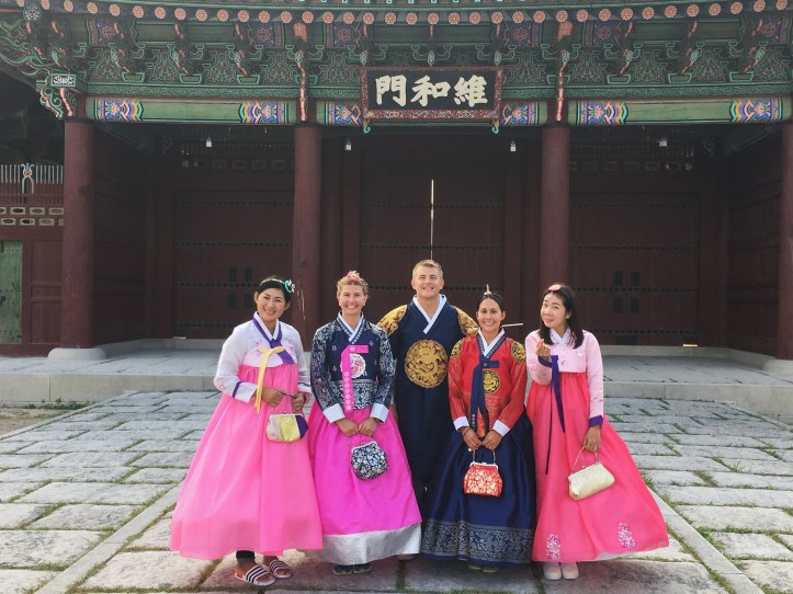 Hanboks in Gyeongbokgung Palace, Seoul, South Korea